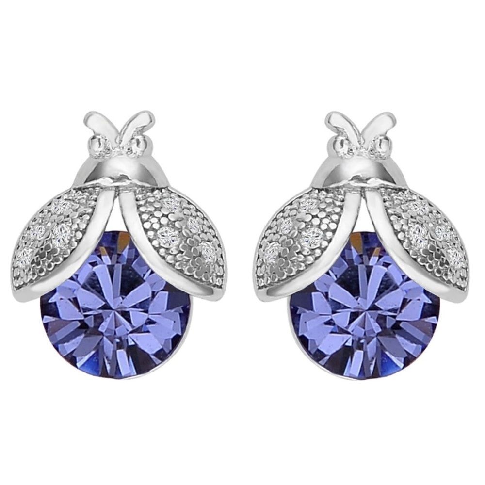 925 Sterling Silver with Purple Amethyst Cubic Zirconia Ladybug Stud Earrings